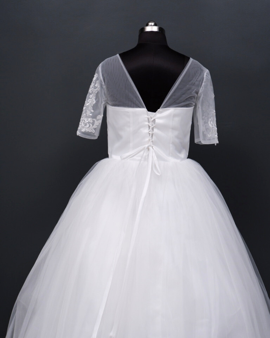 ThreeFourth-sleeve White Wedding Gown